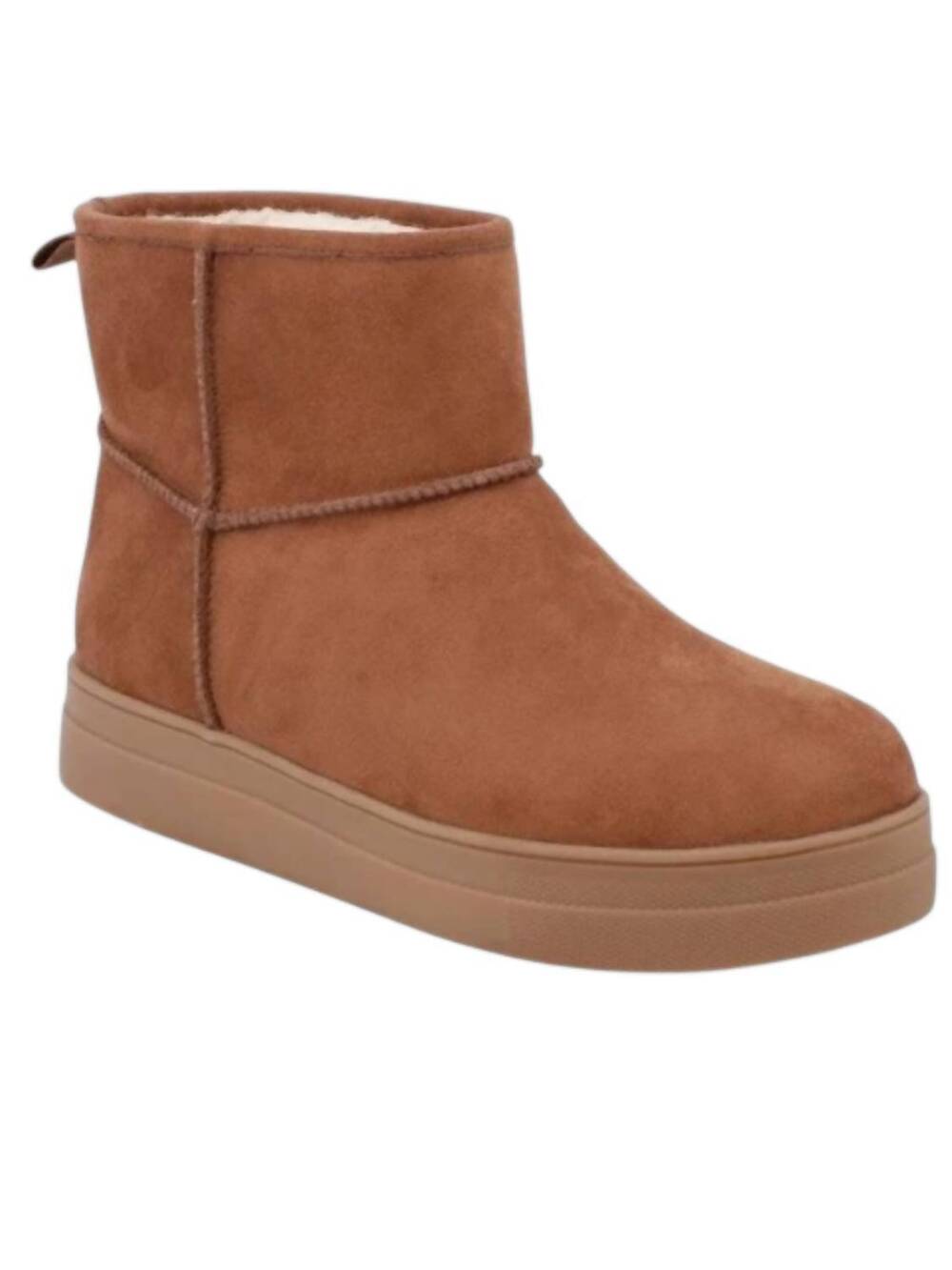 NEW MIA SHOES women's faux suede platform booties in cognac brown